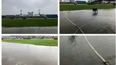 تصویری از وضعیت عجیب ورزشگاه انزلی پس از بارندگی شدید