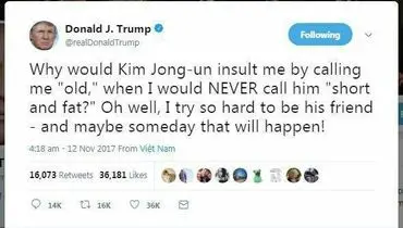 توییت کودکانه ترامپ درباره رهبر کره شمالی