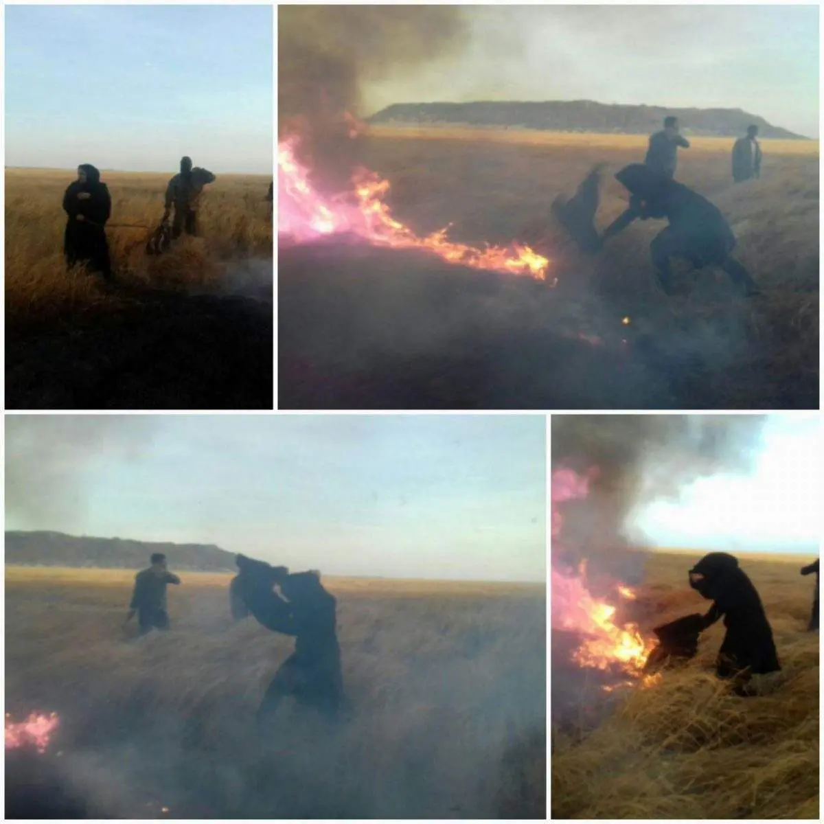 تلاش خانم مدیر برای خاموش کردن آتش با چادر!