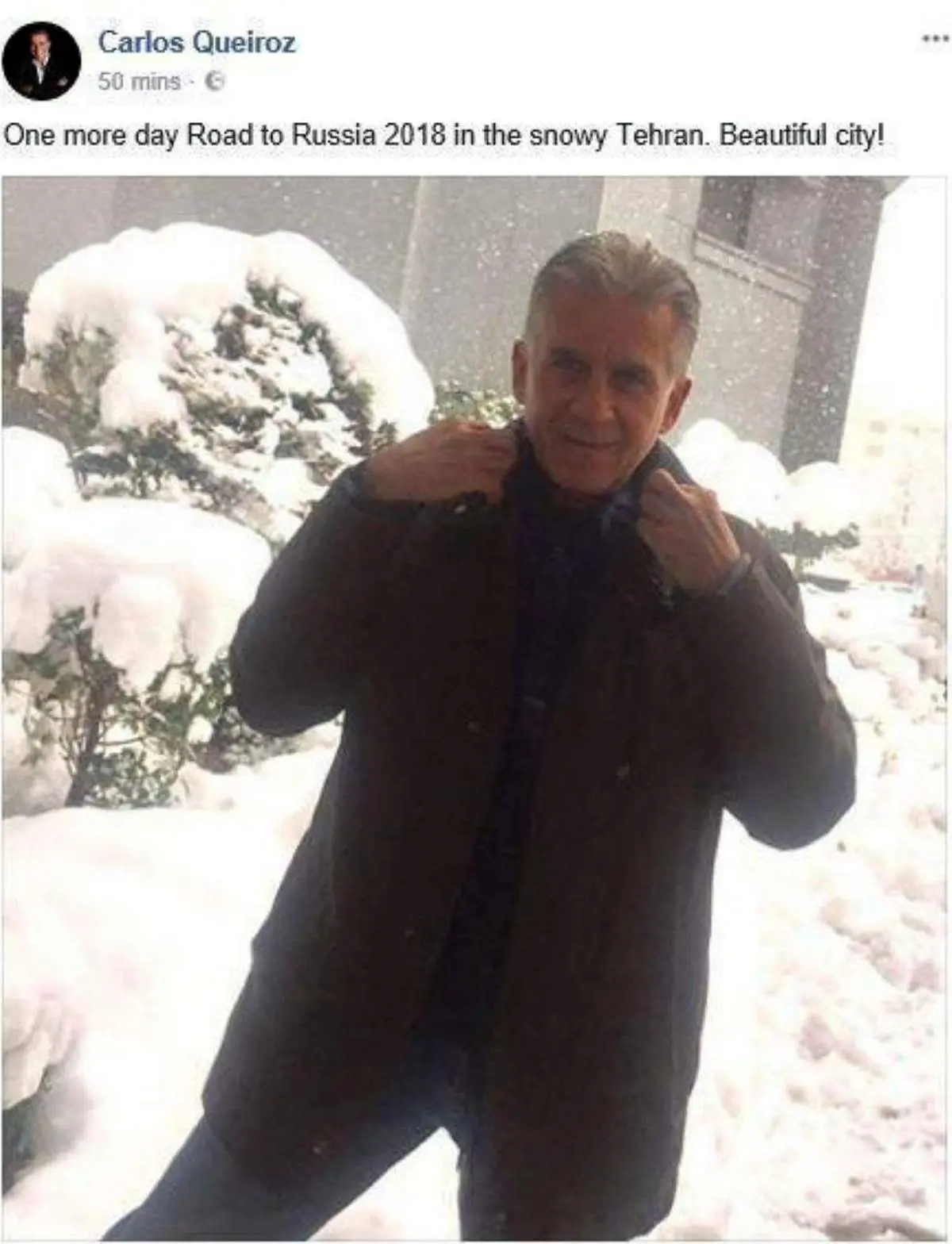 برف تهران و پست کارلوس کیروش برای این شهر زیبا