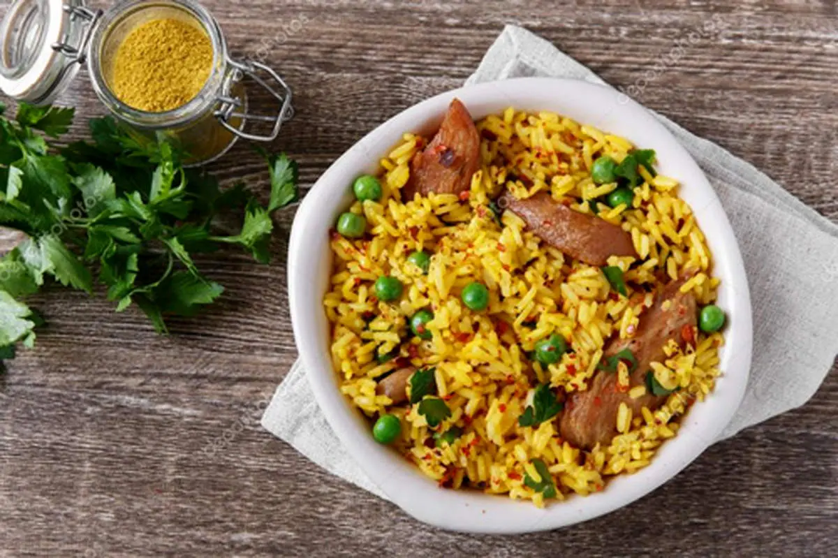 پلوی گوشت و نخودفرنگی غذایی جدید