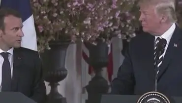 واکنش مکرون هنگام دست دادن به ترامپ!