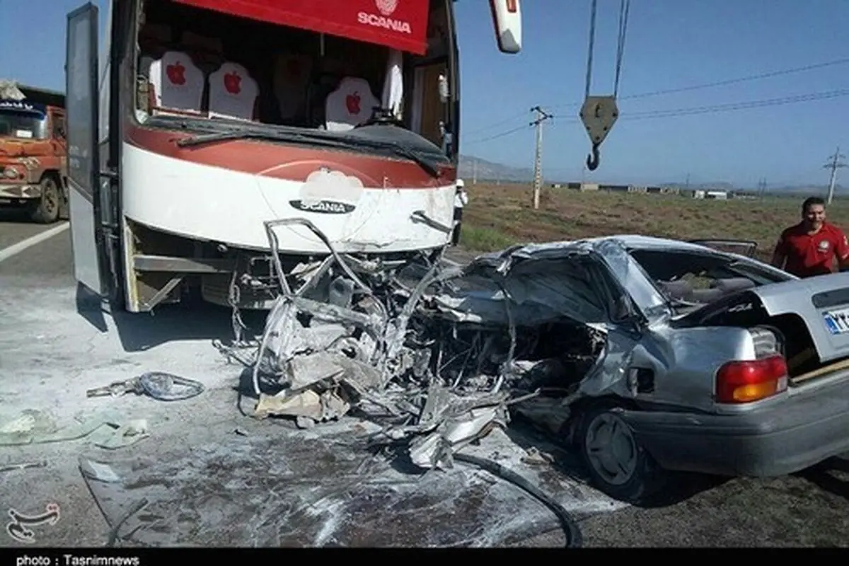 ۲ کشته در تصادف پراید - اتوبوس +عکس