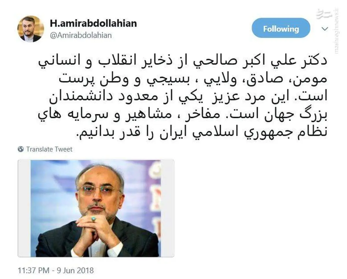 توصیف امیرعبداللهیان از علی اکبر صالحی