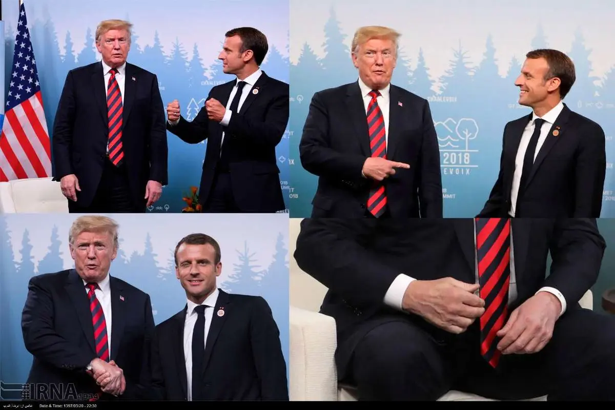 جای انگشت مکرون روی دست ترامپ! +عکس