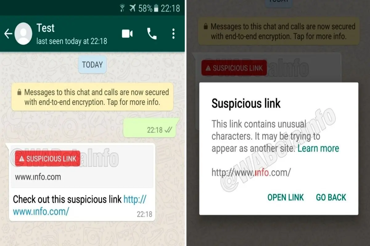 واتس‌اپ لینک‌های مشکوک را شناسایی می‌کند