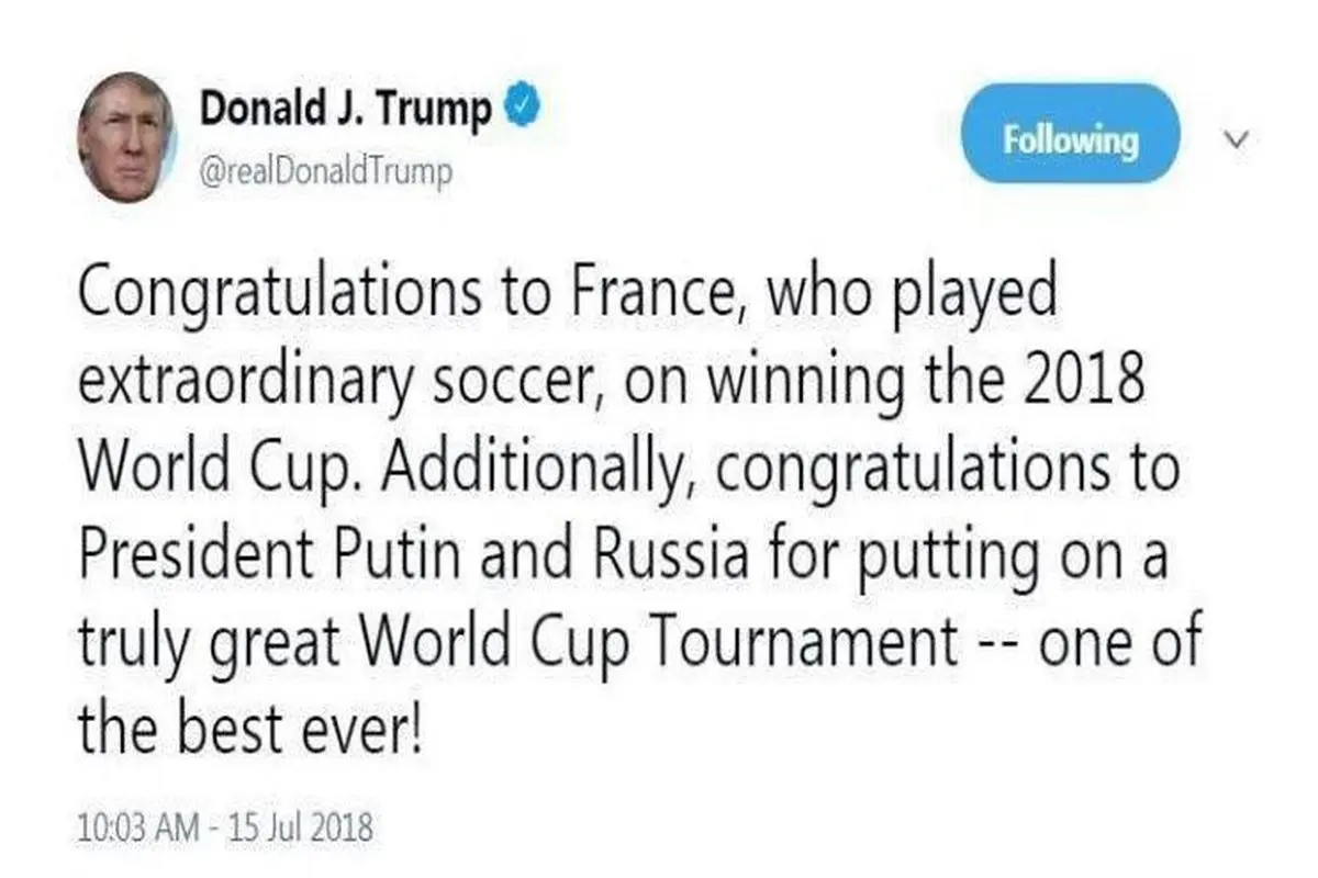 تبریک توییتری ترامپ به فرانسه برای پیروزی