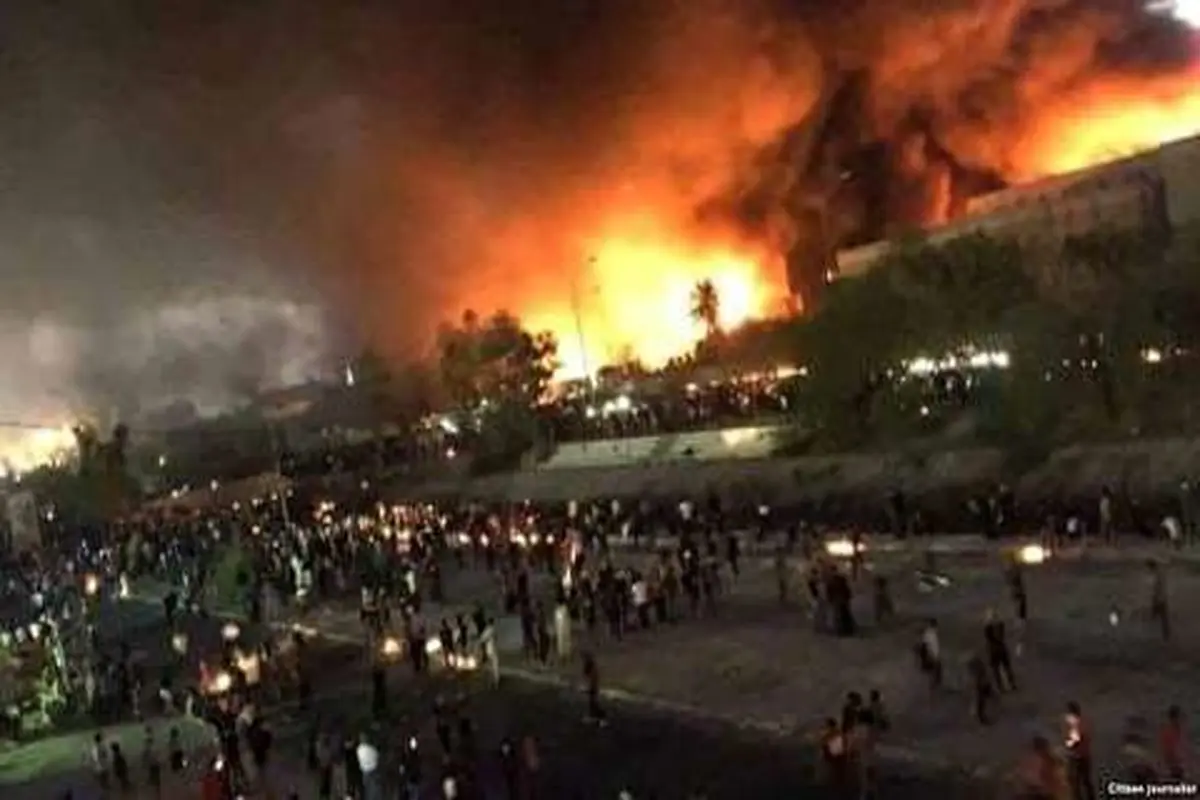 ویدیو| آتش زدن کنسولگری ایران و تخریب اموال آن در بصره