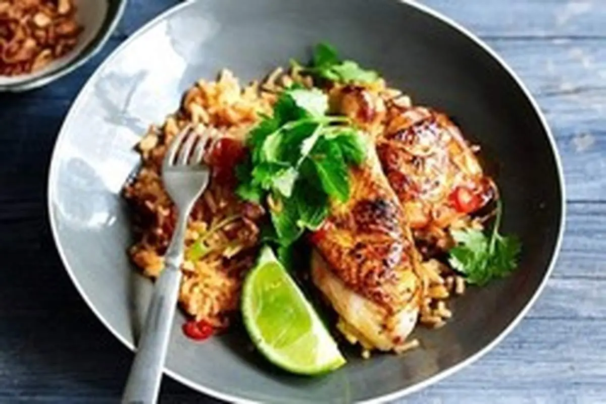 طرز تهیه پلو گوجه با مرغ بریان