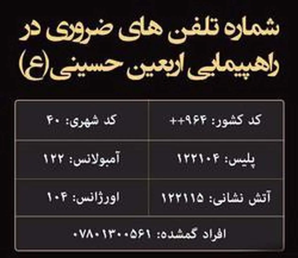 اعلام شماره تلفن‌های ضروری پیاده‌روی اربعین