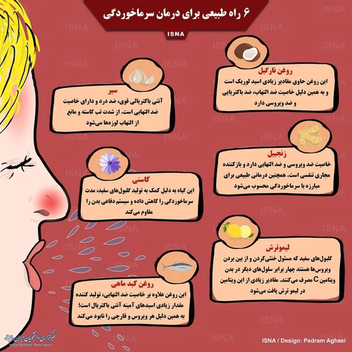 ۶ راه طبیعی برای درمان سرماخوردگی/اینفوگرافی