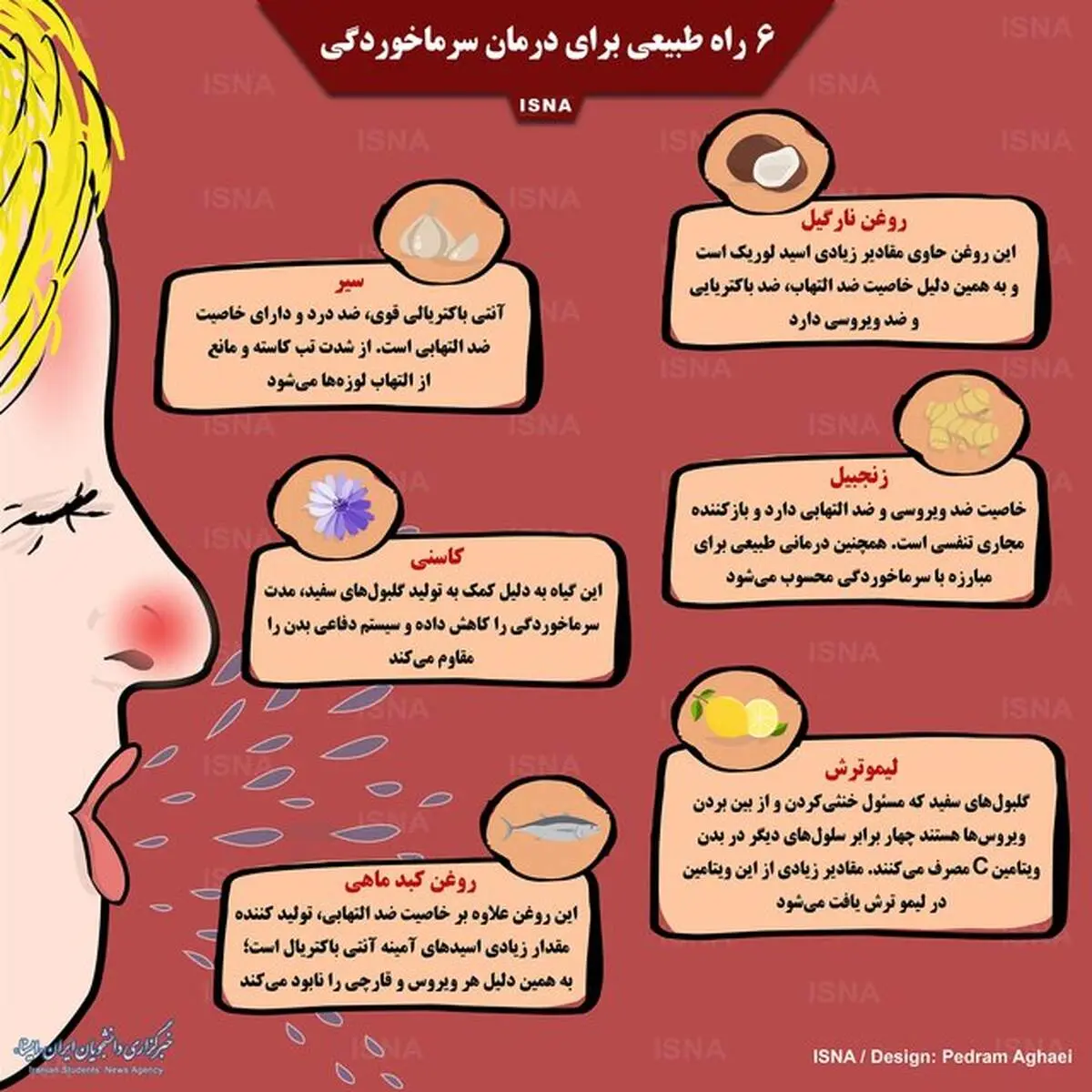 ۶ راه طبیعی برای درمان سرماخوردگی/اینفوگرافی