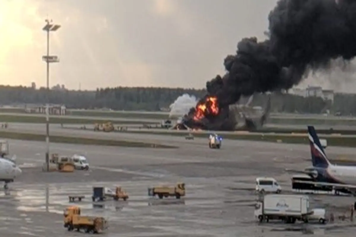 آتش سوزی یک هواپیما در روسیه