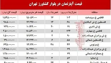 قیمت آپارتمان در بلوار کشاورز +جدول