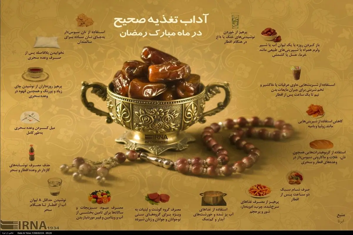 آداب تغذیه صحیح در ماه مبارک رمضان + اینفوگرافیک