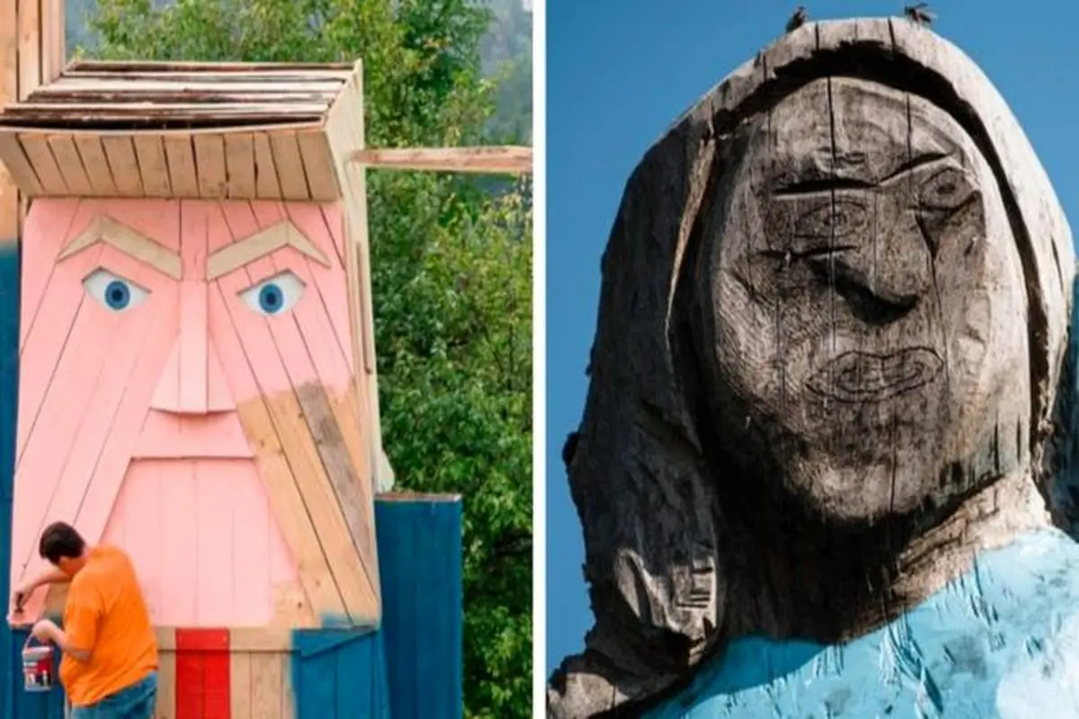 جنجال مجسمه چوبی ترامپ در کنار مجسمه جنجالی ملانیا!