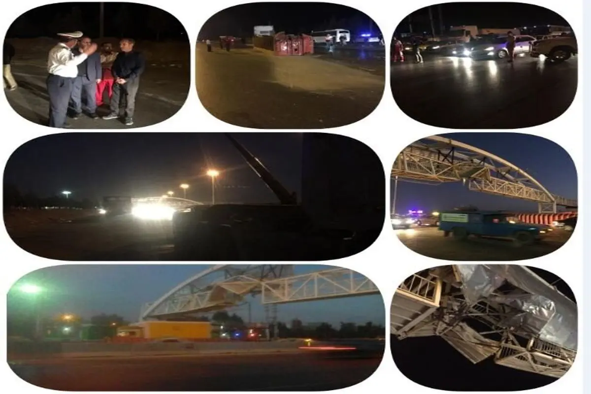 یک تریلی در اتوبان کرج-قزوین پل عابر را واژگون کرد