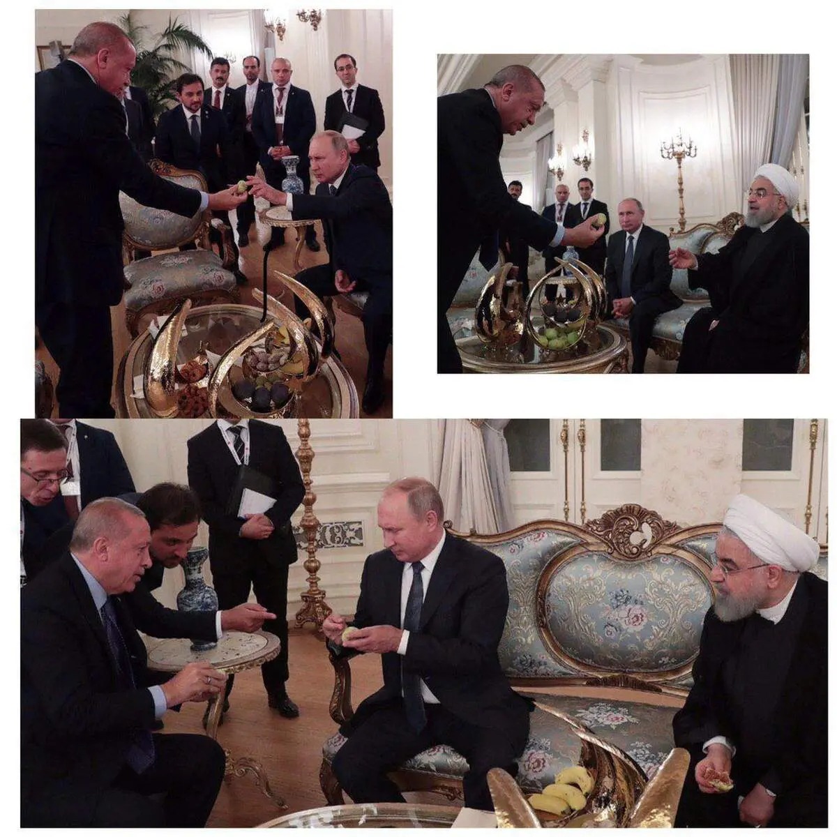 پذیرایی اردوغان از روحانی و پوتین با انجیر +عکس