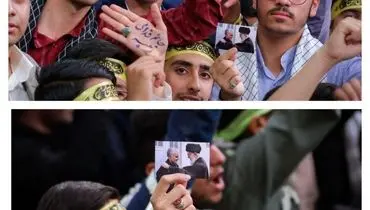تصویر سردار سلیمانی و رهبر انقلاب در دستان دانش‌آموزان