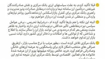 خبر جدید همتی از بازار ارز: ذخایر کافی داریم و ثبات نرخ ارز ادامه دارد