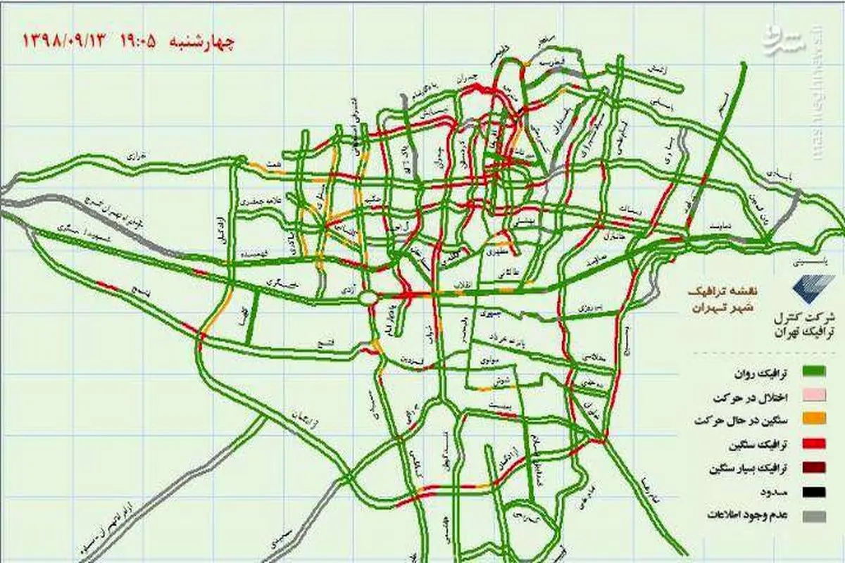 وضعیت ترافیکی بزرگراه‌های تهران در ۱۳ آبان +عکس
