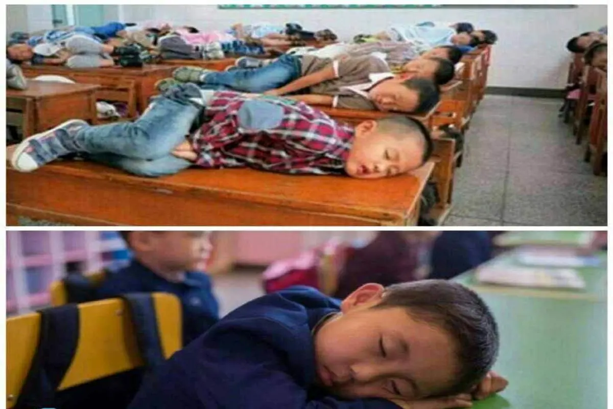خواب دانش آموزان چینی در کلاس درس! +عکس