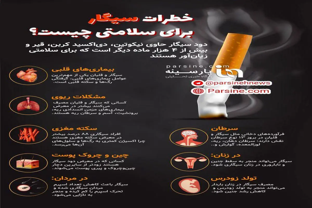 اینفوگرافی/ خطرات سیگار برای سلامتی چیست؟