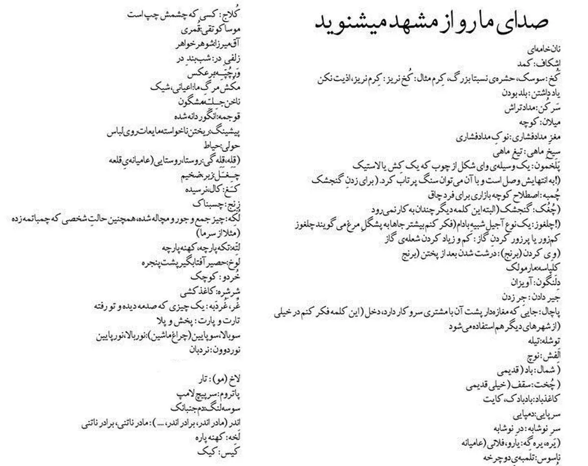فهرستی از اصطلاحات خاص مشهدی!