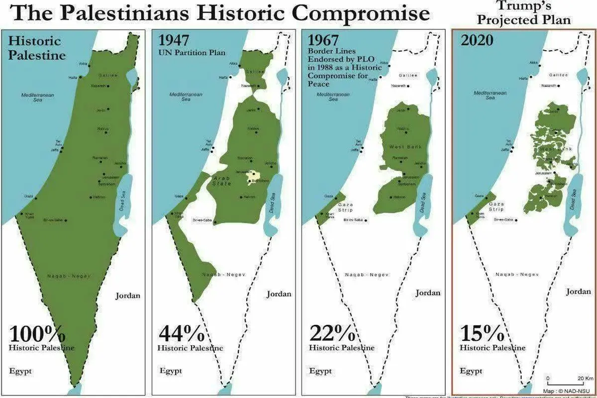 کوچکتر شدن سهم فلسطینی ها +نقشه