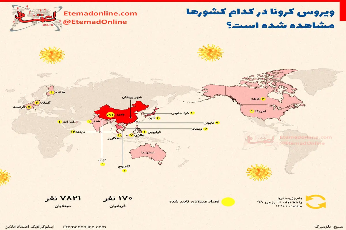 اینفوگرافی| ویروس کرونا در کدام کشورها مشاهده شده است؟