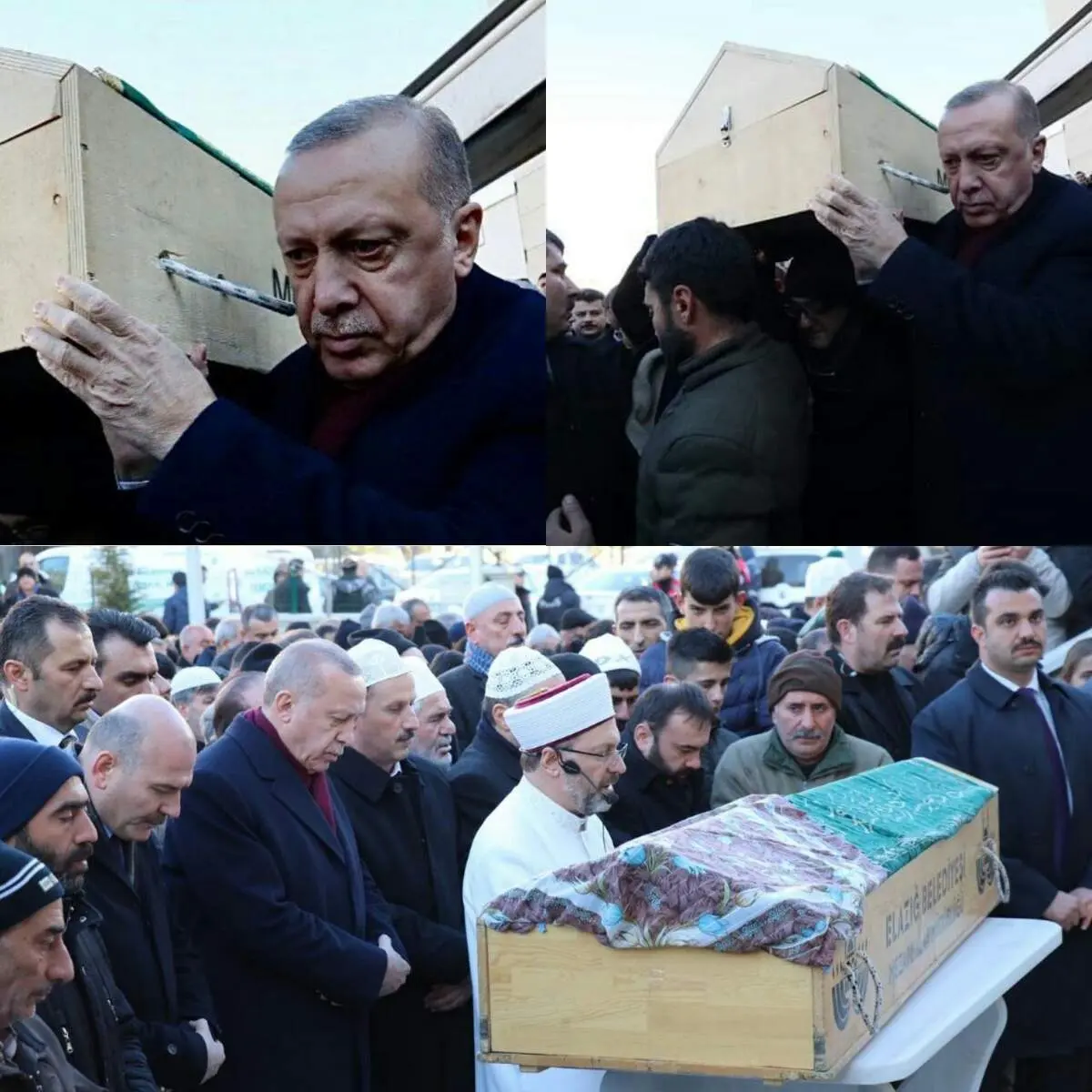 اردوغان زیر تابوت کشته‌شدگان زلزله ترکیه +عکس