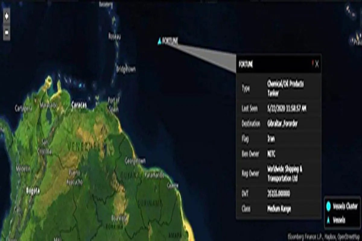 موقعیت نفتکش‌های ایرانی حامل بنزین در مسیر ونزوئلا