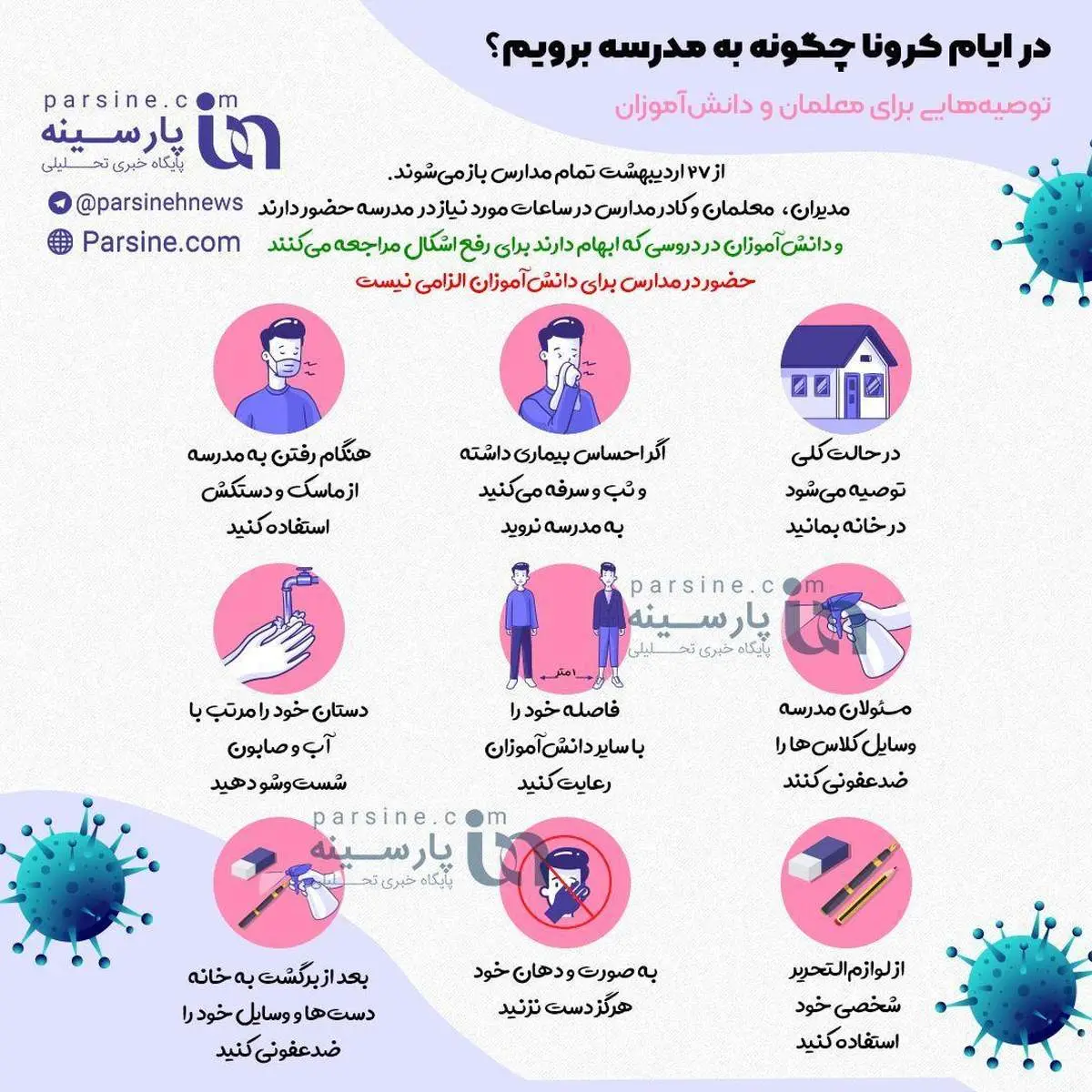 اینفوگرافی|در ایام‌ کرونا چگونه به مدرسه برویم؟