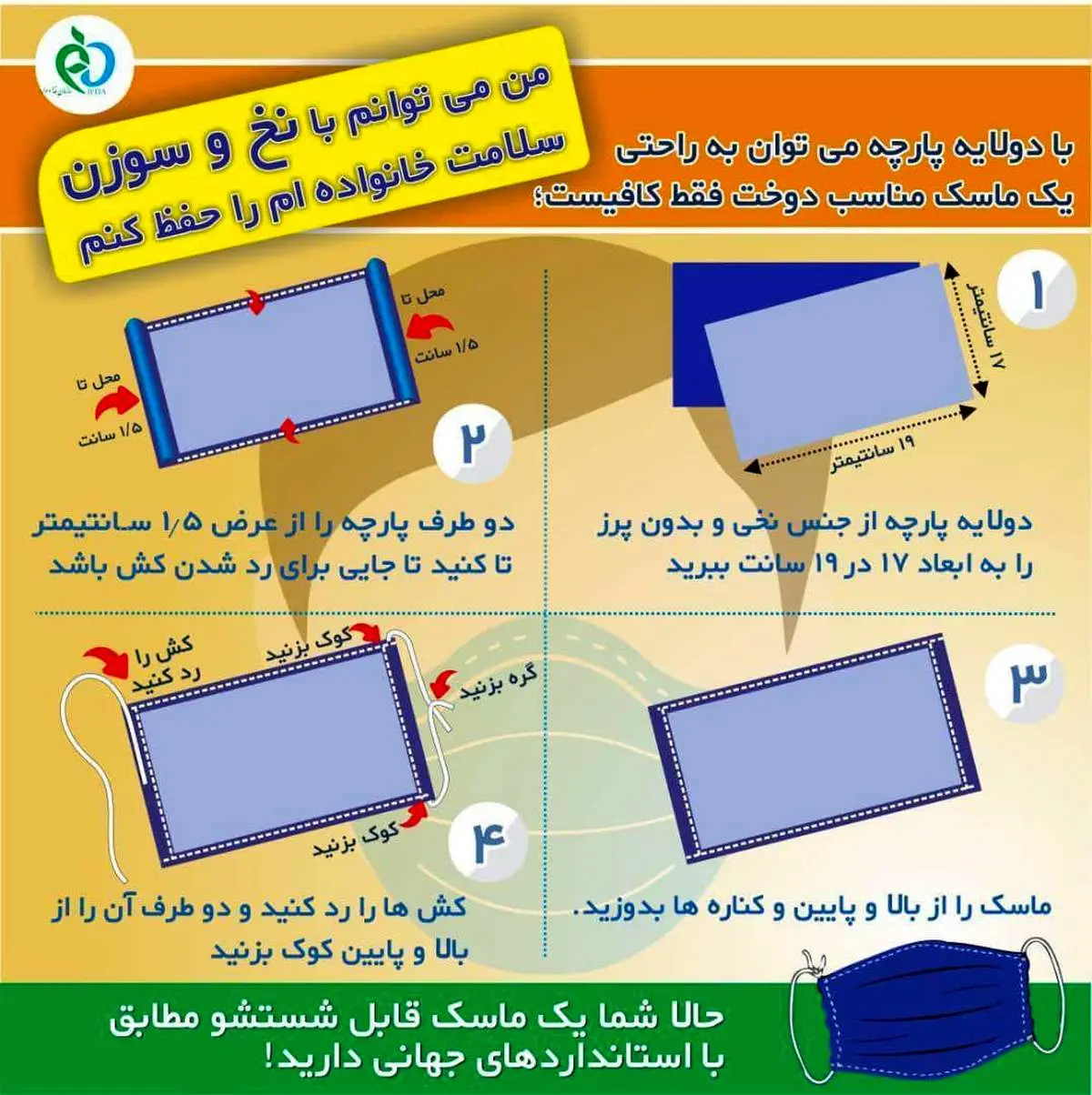 اینفوگرافیک | روش دوختن یک ماسک مناسب فقط با دولایه پارچه