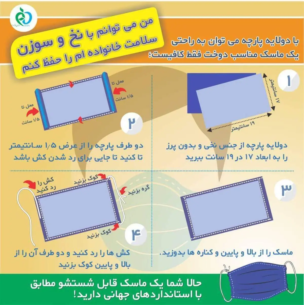 اینفوگرافیک | روش دوختن یک ماسک مناسب فقط با دولایه پارچه