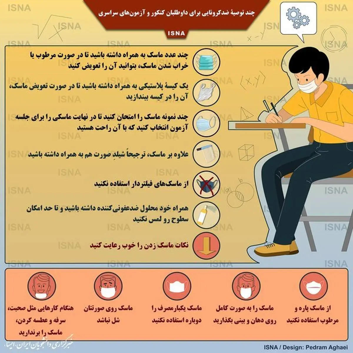 چند توصیۀ ضدکرونایی برای داوطلبان کنکور + اینفوگرافی