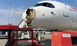 برخورد وحشتناک یک پرنده منجر به فرود اضطراری یک هواپیما شد/ویدیو 