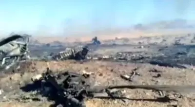 نخستین فیلم از تکه های بالگردهای بلک هاوک و هواپیمایC۱۳۰ دشمن+فیلم