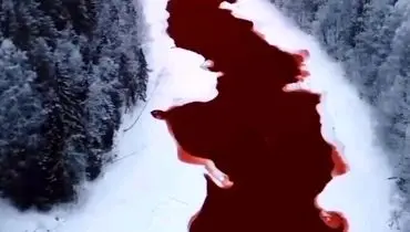 یک رودخانه‌ در روسیه قرمز شد!+ فیلم