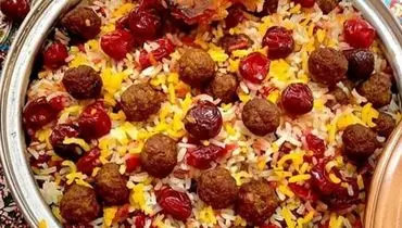 طرز تهیه آلبالو پلو شیرازی خوشمزه و مجلسی با گوشت + فیلم