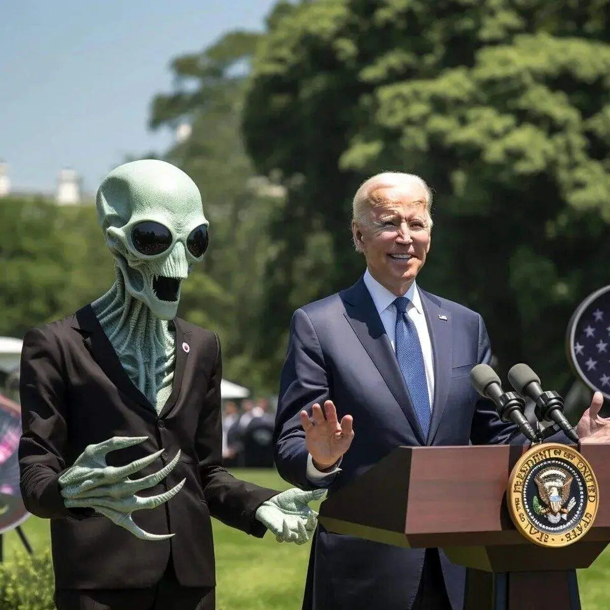 تصاویری هیجان انگیز از بایدن در جمع آدم فضایی‌ها!