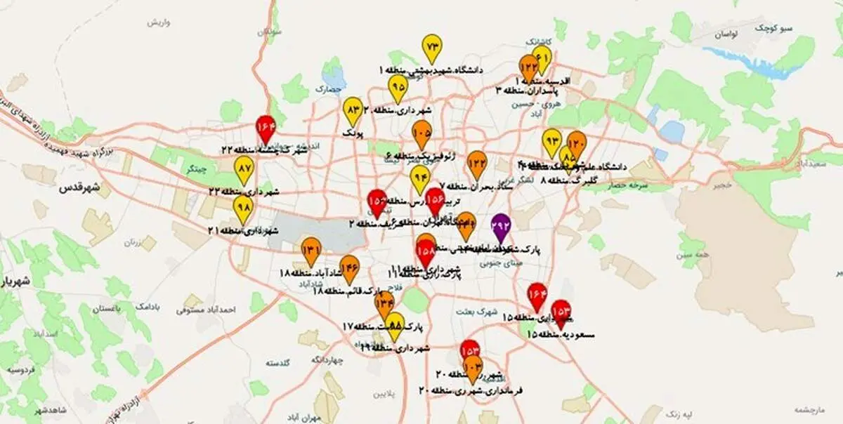  هوای تهران برای گروه‌های حساس ناسالم است
