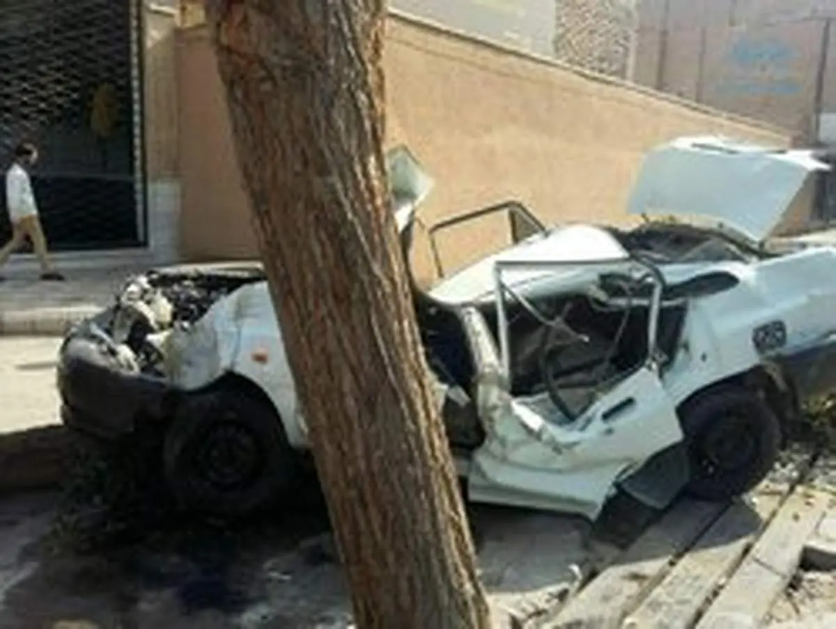 مچاله شدن پراید پس از تصادف با درخت+عکس
