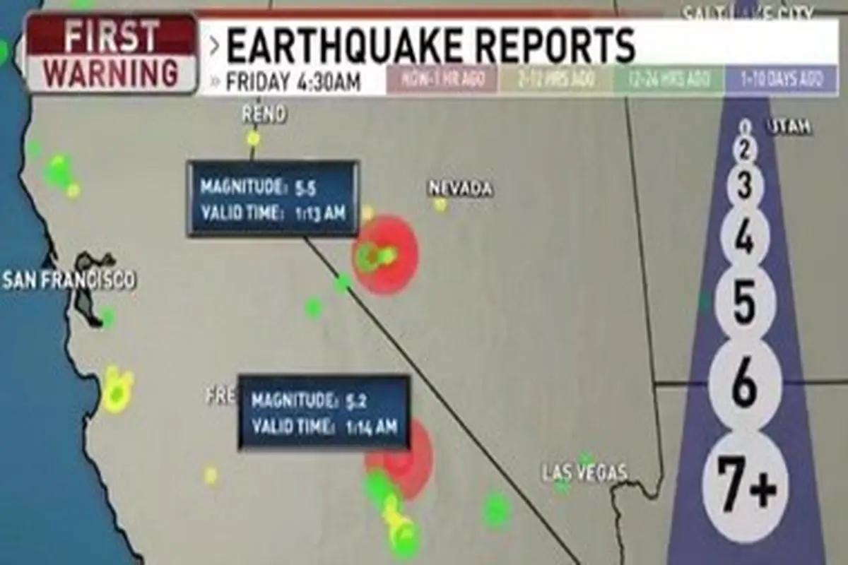 وقوع زمین‌لرزه در نوادا و کالیفرنیا