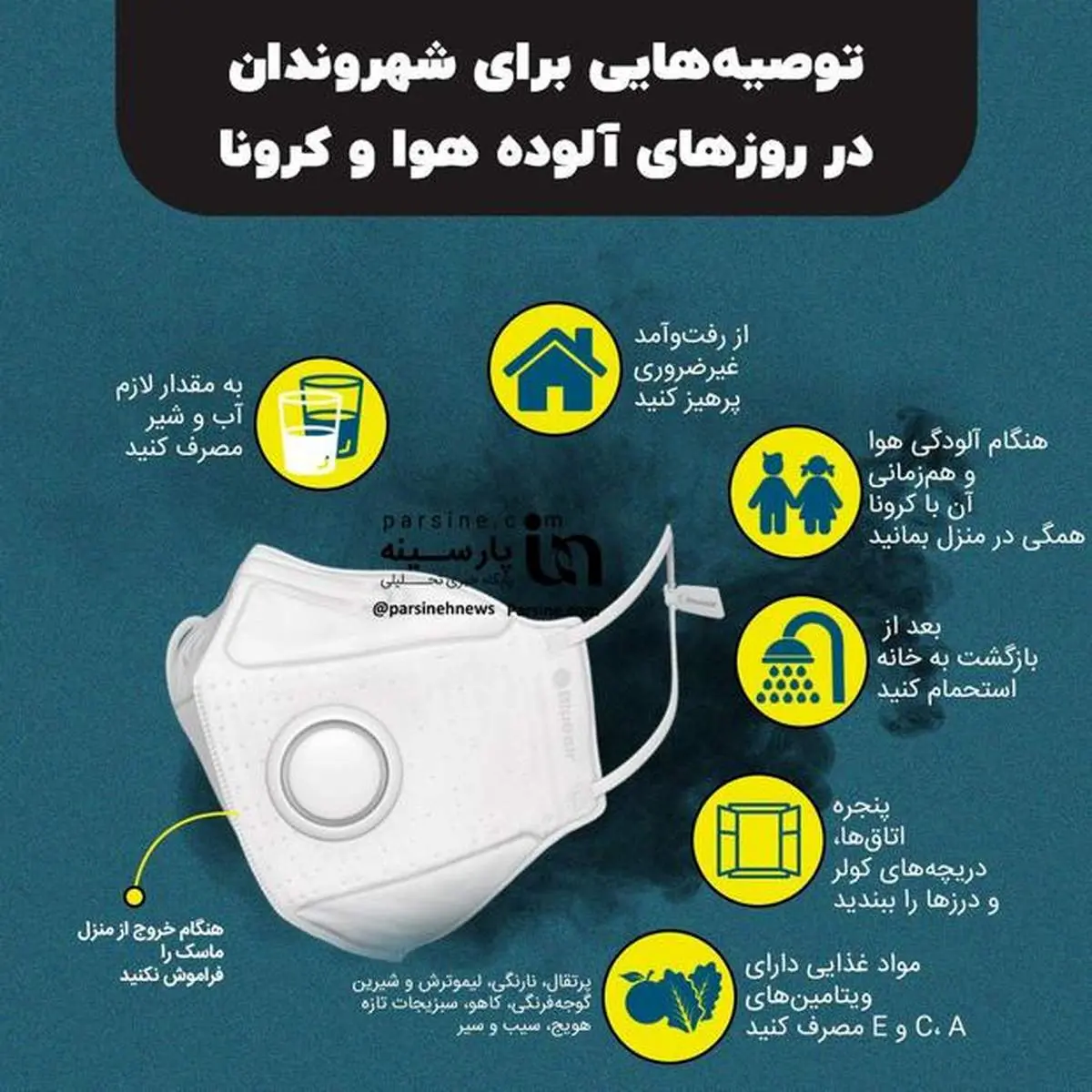 توصیه‌هایی برای شهروندان در روز‌های آلوده هوا و کرونا+اینفوگرافی