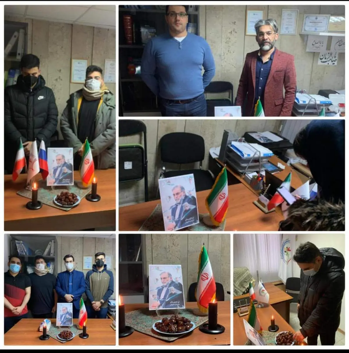 گراميداشت هفتمين روز واقعه تروريستی شهادت دانشمند شهيد محسن فخری‌زاده باحضور جمعی از دانشجويان در دفتر انجمن دانشجويان ايرانی مسكو