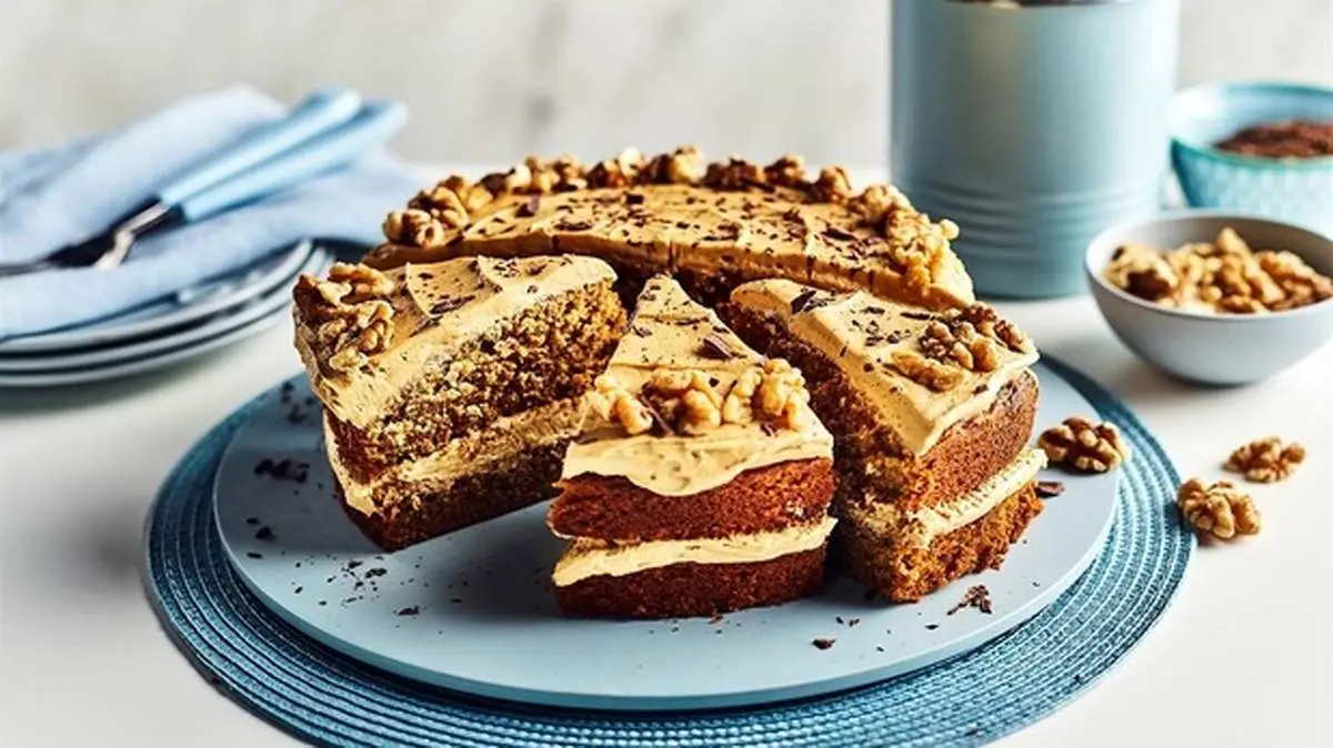 طرز تهیه کیک نسکافه‌ای اسفنجی ساده و گردویی