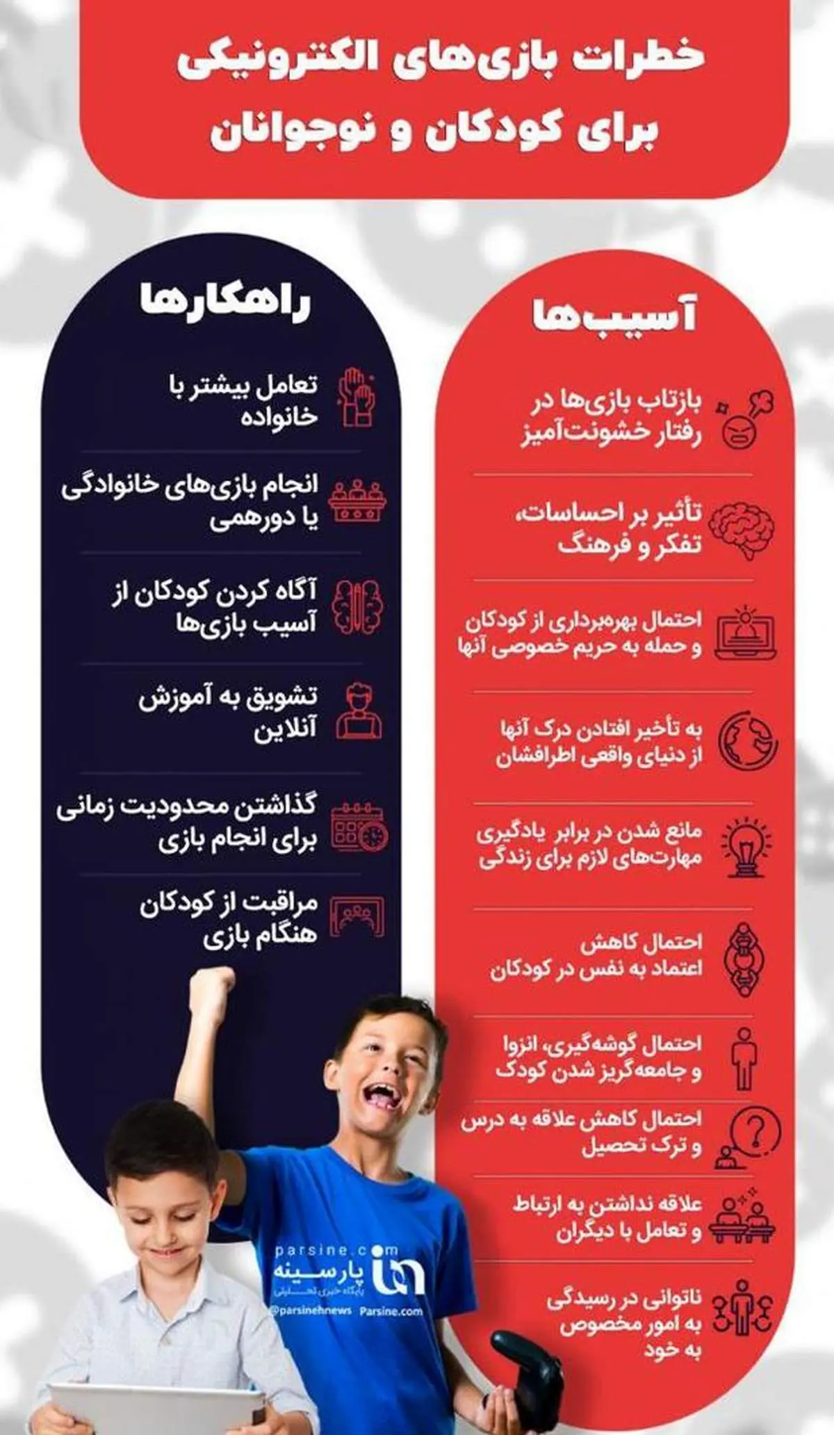 خطرات بازی‌های الکترونیکی برای کودکان و نوجوانان+اینفوگرافی