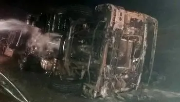 واژگونی تانکر سوخت در محور اهواز - شوش/ یک نفر کشته شد + عکس