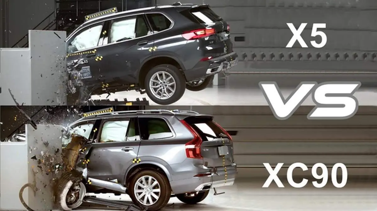 تست تصادف BMW X5 و Volvo XC90  + فیلم